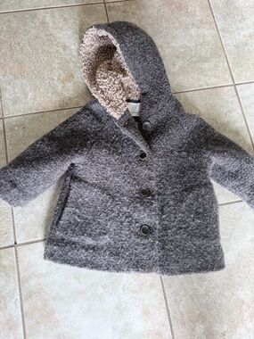 Zara Toddler Hooded Pea Coat in Gray with Cream Sherpa